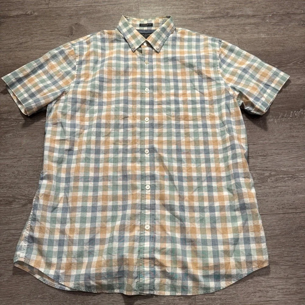 Banana Republic Shirt Mens L Plaid Cotton Heritage Vacation Casual Soft Wash